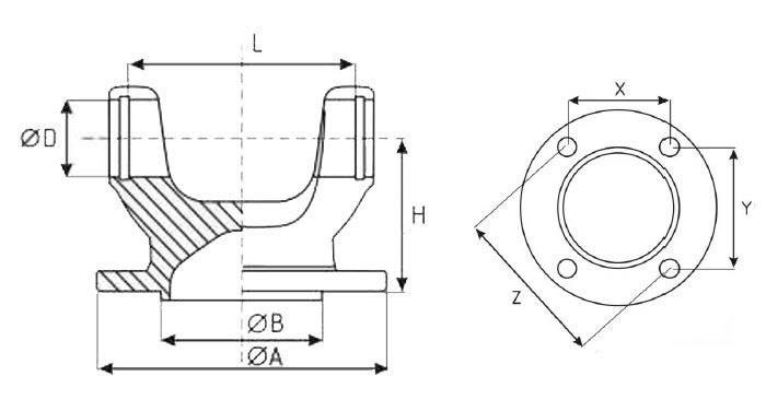 Требуемые замеры для подбора вилки или фланца карданного вала
